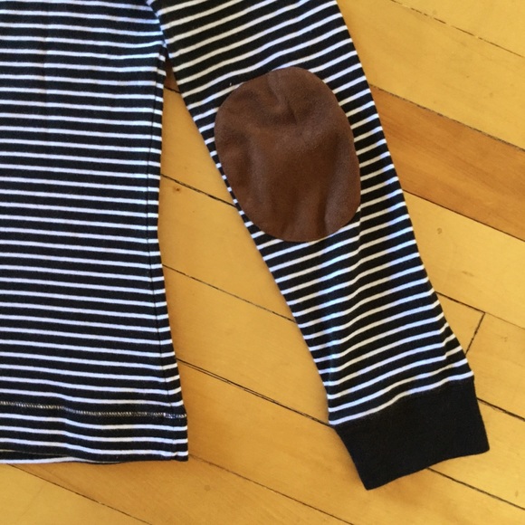 ⛔️SOLD⛔️ LRL Striped B&W Suede Elbow Patch Tee -M - Picture 6 of 8